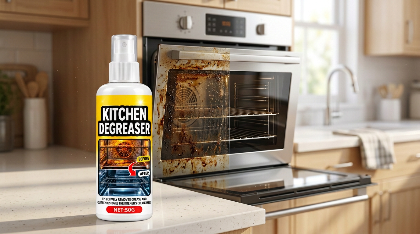 Gloved hand wiping baked-on grease off a grill grate, half already clean bare metal